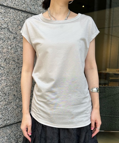 DouDou(ドゥドゥ)の「フレンチT(Tシャツ/カットソー・レディース・オフホワイト/ネイビー/ピンクベージュ/ライトグレー/ブラック・FREE)」の14枚目の写真