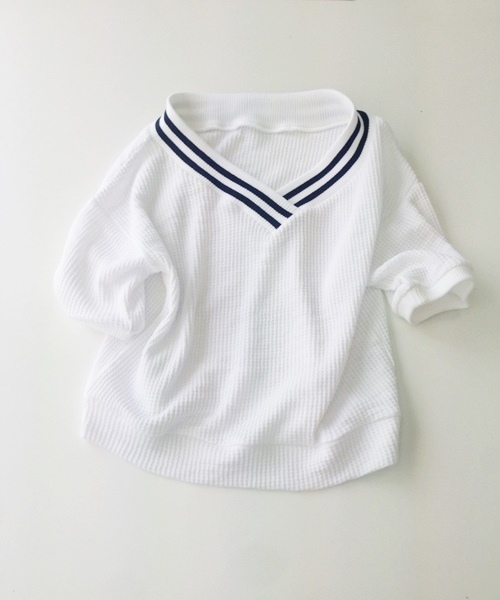 Chico(チコ)の「RIBライン衿TOPS(Tシャツ/カットソー・レディース・ホワイト/モスグリーン・FREE)」の13枚目の写真