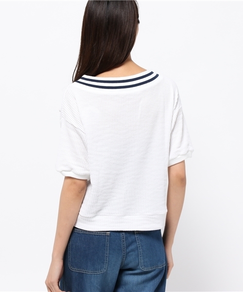 Chico(チコ)の「RIBライン衿TOPS(Tシャツ/カットソー・レディース・ホワイト/モスグリーン・FREE)」の7枚目の写真