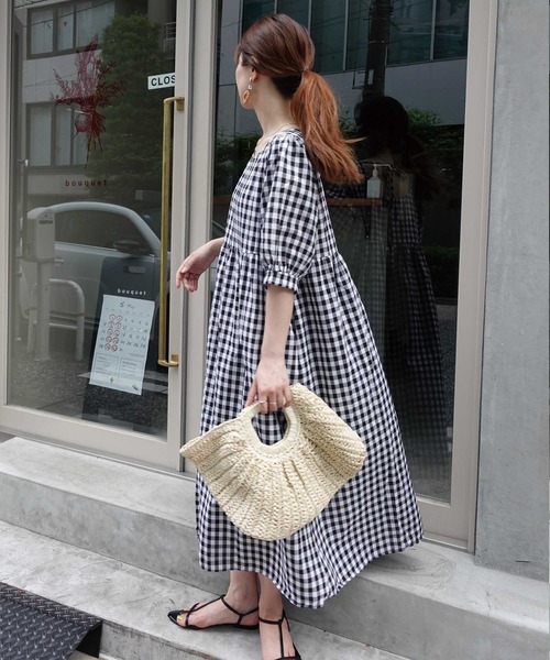 CORNERS（コーナーズ）の「ギンガムチェックバックリボンワンピース