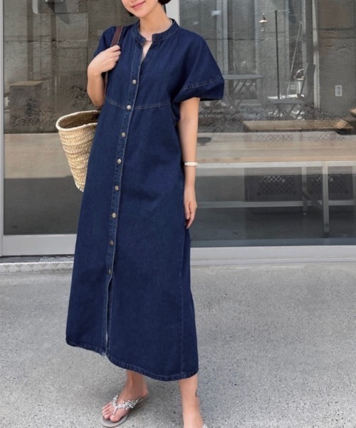 LADY LIKE（レディライク）の「ノーカラー前開きデニムワンピース
