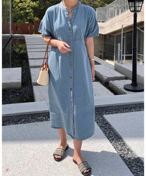 LADY LIKE（レディライク）の「ノーカラー前開きデニムワンピース