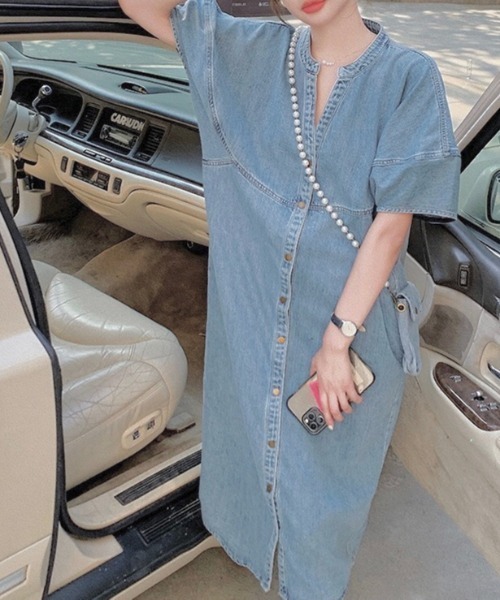 ⭐️タグ付け新品⭐️パーリーゲイツデニムライク スリーブレスワンピース デニム セール】 デニム・ドレス （ロング・マキシ丈ワンピース