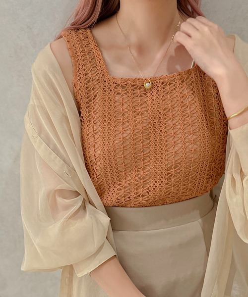 apres jour clair（アプレジュールクレア）の「【apres jour clair】かぎ針編み風タンク【ZOZOTOWN限定アイテム】（タンクトップ・レディース・モカ/オレンジ/アイボリー・X-LARGE/フリー）」の3枚目の写真