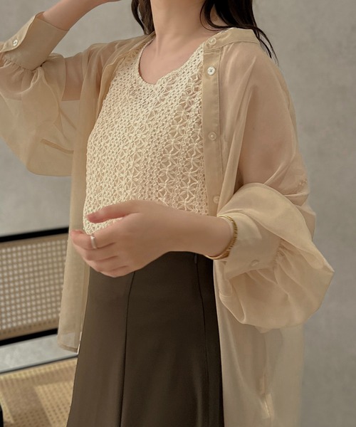 apres jour clair（アプレジュールクレア）の「【apres jour clair】かぎ針編み風タンク【ZOZOTOWN限定アイテム】（タンクトップ・レディース・モカ/オレンジ/アイボリー・X-LARGE/フリー）」の5枚目の写真