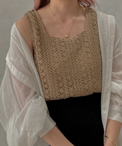 apres jour clair（アプレジュールクレア）の「【apres jour clair】かぎ針編み風タンク【ZOZOTOWN限定アイテム】（タンクトップ・レディース・モカ/オレンジ/アイボリー・X-LARGE/フリー）」の9枚目の写真