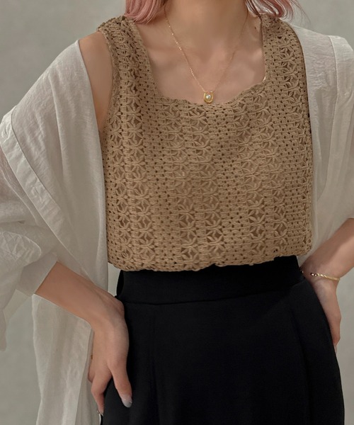 apres jour clair（アプレジュールクレア）の「【apres jour clair】かぎ針編み風タンク【ZOZOTOWN限定アイテム】（タンクトップ・レディース・モカ/オレンジ/アイボリー・X-LARGE/フリー）」の11枚目の写真