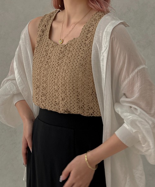 apres jour clair（アプレジュールクレア）の「【apres jour clair】かぎ針編み風タンク【ZOZOTOWN限定アイテム】（タンクトップ・レディース・モカ/オレンジ/アイボリー・X-LARGE/フリー）」の12枚目の写真