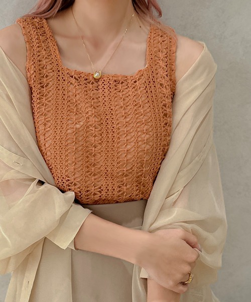 apres jour clair（アプレジュールクレア）の「【apres jour clair】かぎ針編み風タンク【ZOZOTOWN限定アイテム】（タンクトップ・レディース・モカ/オレンジ/アイボリー・X-LARGE/フリー）」の15枚目の写真