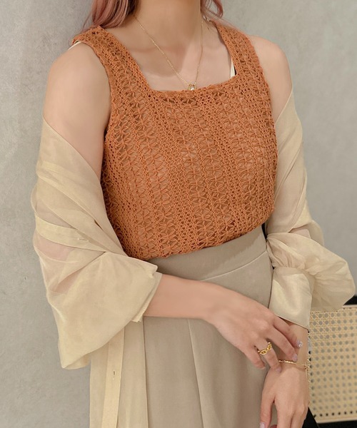 apres jour clair（アプレジュールクレア）の「【apres jour clair】かぎ針編み風タンク【ZOZOTOWN限定アイテム】（タンクトップ・レディース・モカ/オレンジ/アイボリー・X-LARGE/フリー）」の16枚目の写真