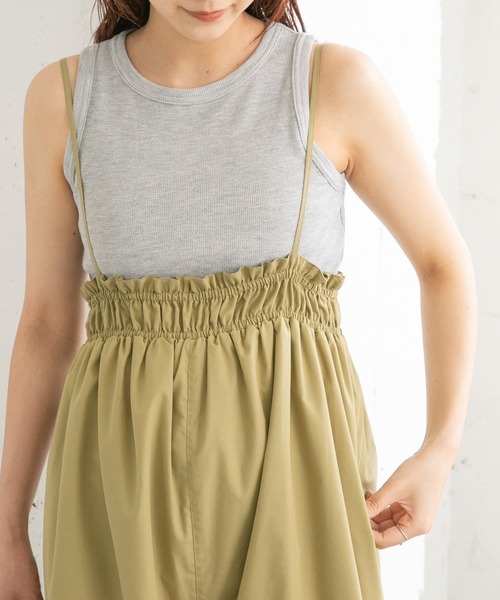 KBF（ケイビーエフ）の「ワッフルクロップドタンクトップ（タンクトップ・レディース・ダークブラウン/グレー/オフホワイト・ONE）」の3枚目の写真