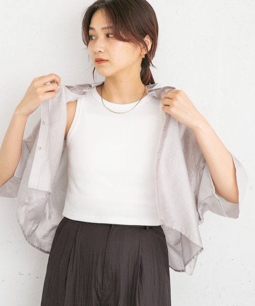 KBF（ケイビーエフ）の「ワッフルクロップドタンクトップ（タンクトップ・レディース・ダークブラウン/グレー/オフホワイト・ONE）」の11枚目の写真