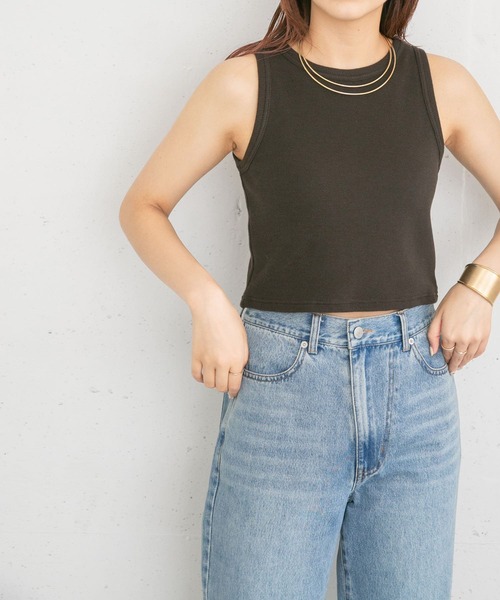 KBF（ケイビーエフ）の「ワッフルクロップドタンクトップ（タンクトップ・レディース・ダークブラウン/グレー/オフホワイト・ONE）」の19枚目の写真