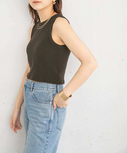 KBF（ケイビーエフ）の「ワッフルクロップドタンクトップ（タンクトップ・レディース・ダークブラウン/グレー/オフホワイト・ONE）」の20枚目の写真
