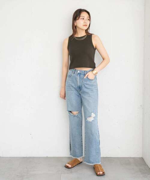 KBF（ケイビーエフ）の「ワッフルクロップドタンクトップ（タンクトップ・レディース・ダークブラウン/グレー/オフホワイト・ONE）」の22枚目の写真