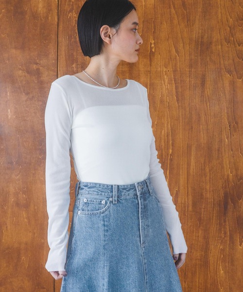 A part by(アパートバイ)の「シアーベロアカットソー_長袖(Tシャツ/カットソー・レディース・ブラック/グレー系その他/ブルー/オフホワイト/ブラック系その他2/カーキ/ブラウン/ピンク系その他2・FREE)」の9枚目の写真