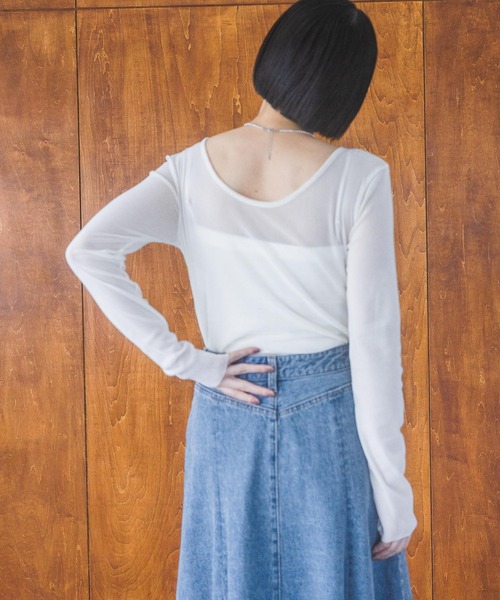 A part by(アパートバイ)の「シアーベロアカットソー_長袖(Tシャツ/カットソー・レディース・ブラック/グレー系その他/ブルー/オフホワイト/ブラック系その他2/カーキ/ブラウン/ピンク系その他2・FREE)」の10枚目の写真