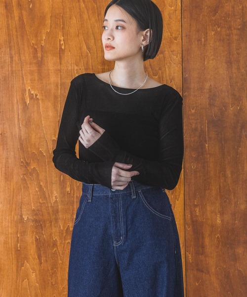 A part by(アパートバイ)の「シアーベロアカットソー_長袖(Tシャツ/カットソー・レディース・ブラック/グレー系その他/ブルー/オフホワイト/ブラック系その他2/カーキ/ブラウン/ピンク系その他2・FREE)」の14枚目の写真