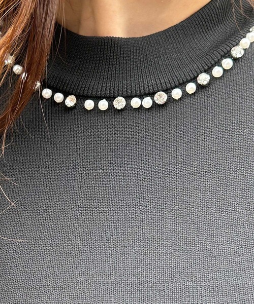 INGNI（イング）の「ペプラムノースリニット（ニット/セーター・レディース・ボルドー/ブラック/オフホワイト・M）」の13枚目の写真