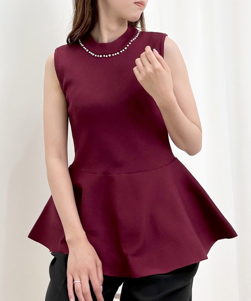 INGNI（イング）の「ペプラムノースリニット（ニット/セーター・レディース・ボルドー/ブラック/オフホワイト・M）」の19枚目の写真