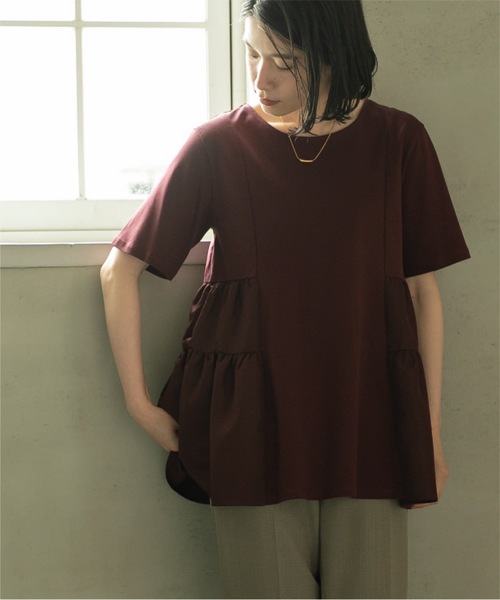 OPAQUE.CLIP(オペークドットクリップ)の「◆Aラインティアードカットソー/シルク調コットン【洗濯機洗い可】(Tシャツ/カットソー・レディース・ブラック/オフホワイト/グリーン/ボルドー・36/38/40/42)」の4枚目の写真