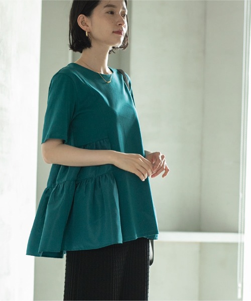 OPAQUE.CLIP(オペークドットクリップ)の「◆Aラインティアードカットソー/シルク調コットン【洗濯機洗い可】(Tシャツ/カットソー・レディース・ブラック/オフホワイト/グリーン/ボルドー・36/38/40/42)」の7枚目の写真