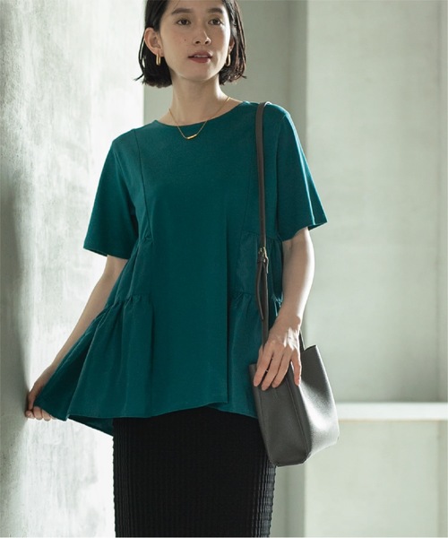 OPAQUE.CLIP(オペークドットクリップ)の「◆Aラインティアードカットソー/シルク調コットン【洗濯機洗い可】(Tシャツ/カットソー・レディース・ブラック/オフホワイト/グリーン/ボルドー・36/38/40/42)」の8枚目の写真