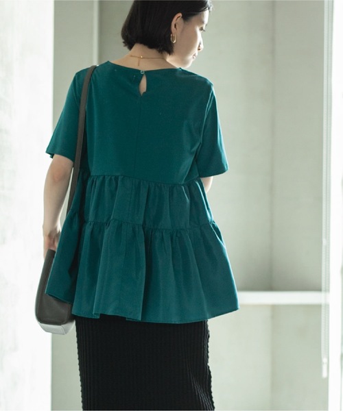 OPAQUE.CLIP(オペークドットクリップ)の「◆Aラインティアードカットソー/シルク調コットン【洗濯機洗い可】(Tシャツ/カットソー・レディース・ブラック/オフホワイト/グリーン/ボルドー・36/38/40/42)」の9枚目の写真