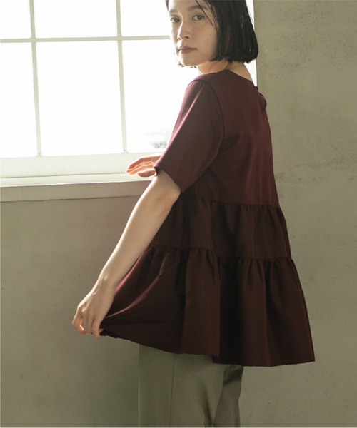 OPAQUE.CLIP(オペークドットクリップ)の「◆Aラインティアードカットソー/シルク調コットン【洗濯機洗い可】(Tシャツ/カットソー・レディース・ブラック/オフホワイト/グリーン/ボルドー・36/38/40/42)」の17枚目の写真