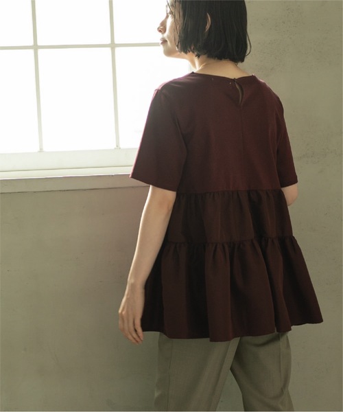 OPAQUE.CLIP(オペークドットクリップ)の「◆Aラインティアードカットソー/シルク調コットン【洗濯機洗い可】(Tシャツ/カットソー・レディース・ブラック/オフホワイト/グリーン/ボルドー・36/38/40/42)」の18枚目の写真