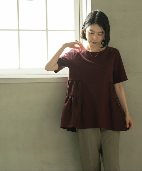 OPAQUE.CLIP(オペークドットクリップ)の「◆Aラインティアードカットソー/シルク調コットン【洗濯機洗い可】(Tシャツ/カットソー・レディース・ブラック/オフホワイト/グリーン/ボルドー・36/38/40/42)」の21枚目の写真