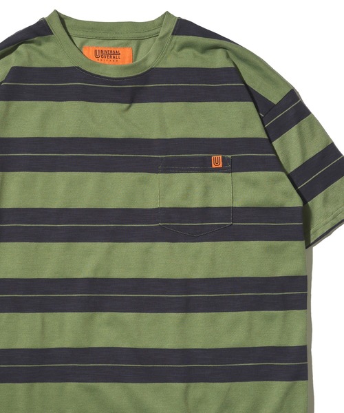 UNIVERSAL OVERALL(ユニバーサルオーバーオール)の「【UNIVERSAL OVERALL】 RETRO BORDER POCKET TEE / レトロボーダーポケットTシャツ(Tシャツ/カットソー・メンズ・アイボリー/ブラック/グリーン・MEDIUM/LARGE/X-LARGE)」の2枚目の写真