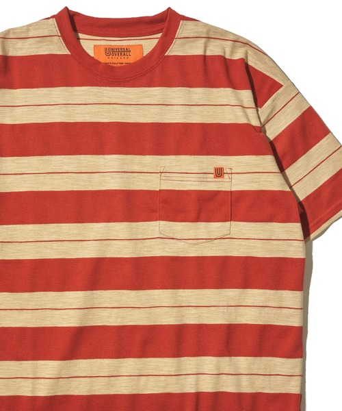UNIVERSAL OVERALL(ユニバーサルオーバーオール)の「【UNIVERSAL OVERALL】 RETRO BORDER POCKET TEE / レトロボーダーポケットTシャツ(Tシャツ/カットソー・メンズ・アイボリー/ブラック/グリーン・MEDIUM/LARGE/X-LARGE)」の3枚目の写真