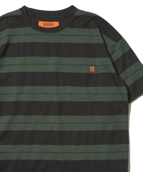 UNIVERSAL OVERALL(ユニバーサルオーバーオール)の「【UNIVERSAL OVERALL】 RETRO BORDER POCKET TEE / レトロボーダーポケットTシャツ(Tシャツ/カットソー・メンズ・アイボリー/ブラック/グリーン・MEDIUM/LARGE/X-LARGE)」の1枚目の写真