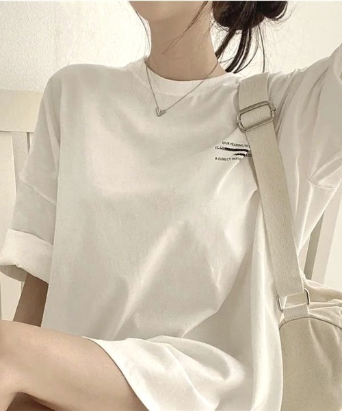 SHEENA（シーナ）の「綿100％、バックロゴプリントBIGＴシャツ（Tシャツ/カットソー・レディース・ホワイト/ブルー系その他/ブラック/チャコールグレー・M）」の8枚目の写真