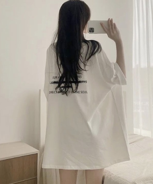 SHEENA（シーナ）の「綿100％、バックロゴプリントBIGＴシャツ（Tシャツ/カットソー・レディース・ホワイト/ブルー系その他/ブラック/チャコールグレー・M）」の9枚目の写真