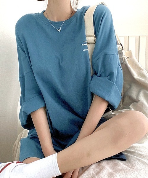 SHEENA（シーナ）の「綿100％、バックロゴプリントBIGＴシャツ（Tシャツ/カットソー・レディース・ホワイト/ブルー系その他/ブラック/チャコールグレー・M）」の11枚目の写真