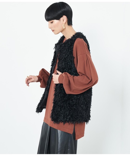 Settimissimo（セッティミッシモ）の「フリンジレースノーカラージレ（ベスト・レディース・ベージュ系その他/ブラック・M）」の4枚目の写真