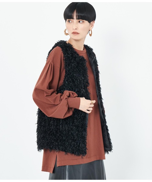 Settimissimo（セッティミッシモ）の「フリンジレースノーカラージレ（ベスト・レディース・ベージュ系その他/ブラック・M）」の3枚目の写真