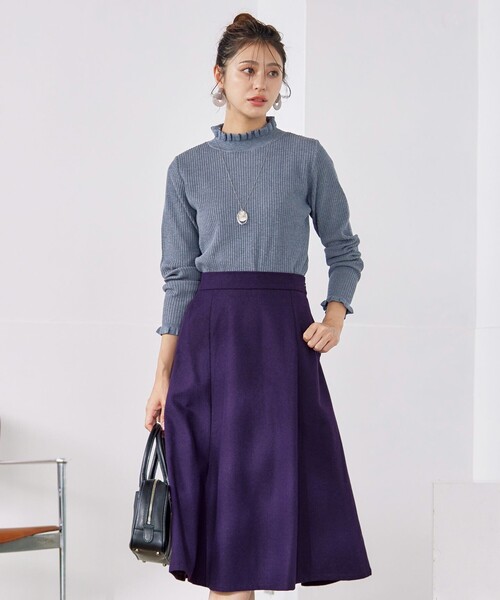 Tiaclasse（ティアクラッセ）の「ウール調フレアスカート（スカート・レディース・パープル/ベージュ/チャコールグレー・L/S/M）」の9枚目の写真