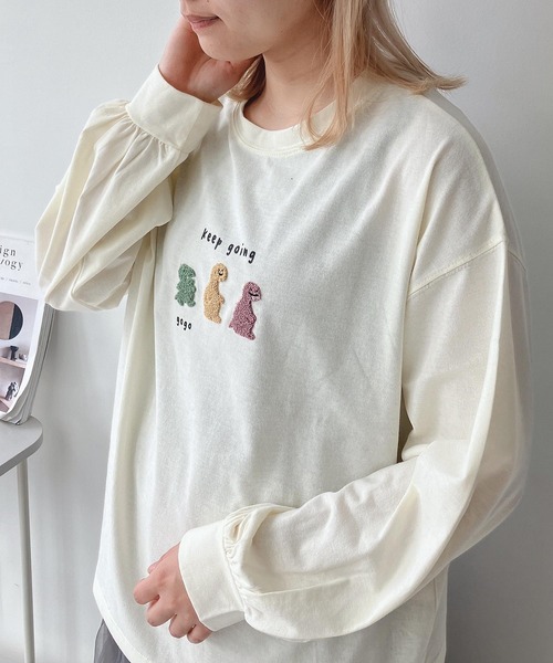 AS KNOW AS plus(アズノゥアズプラス)の「☆3匹ぽこアニマルロンT(Tシャツ/カットソー・レディース・ブルー系/ホワイト系/ブラック系/グリーン系/ブルー系2/ベージュ系2/ブラック系2/ホワイト系2/ベージュ系3/ブラック系3/ホワイト系3/アイボリー系3/ホワイト系4/ベージュ系4/アイボリー系4/ブラック系4/ホワイト系5/グリーン系5/ベージュ系5/ブラック系5/グリーン系6/ブラック系6/ブルー系6/ホワイト系6・FREE)」の3枚目の写真