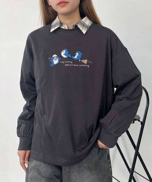 AS KNOW AS plus(アズノゥアズプラス)の「☆3匹ぽこアニマルロンT(Tシャツ/カットソー・レディース・ブルー系/ホワイト系/ブラック系/グリーン系/ブルー系2/ベージュ系2/ブラック系2/ホワイト系2/ベージュ系3/ブラック系3/ホワイト系3/アイボリー系3/ホワイト系4/ベージュ系4/アイボリー系4/ブラック系4/ホワイト系5/グリーン系5/ベージュ系5/ブラック系5/グリーン系6/ブラック系6/ブルー系6/ホワイト系6・FREE)」の11枚目の写真