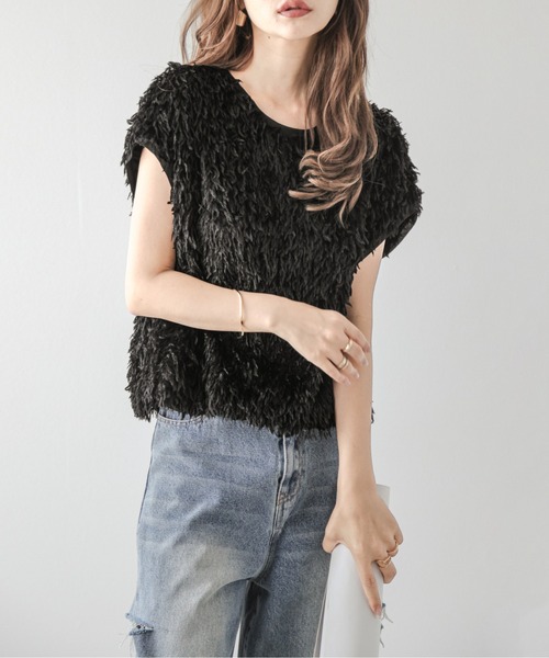 La-gemme（ラジェム）の「フェザーヤーンベスト（ベスト・レディース・ブラック/ブラウン/ピンク・フリー）」の2枚目の写真