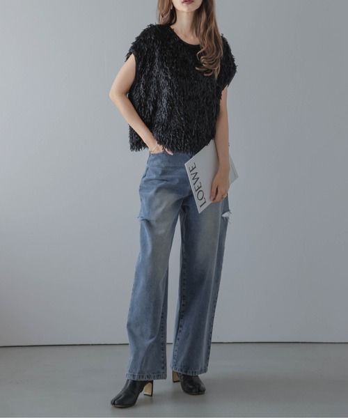 La-gemme（ラジェム）の「フェザーヤーンベスト（ベスト・レディース・ブラック/ブラウン/ピンク・フリー）」の4枚目の写真