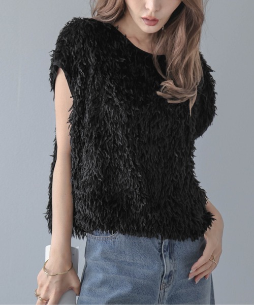 La-gemme（ラジェム）の「フェザーヤーンベスト（ベスト・レディース・ブラック/ブラウン/ピンク・フリー）」の5枚目の写真