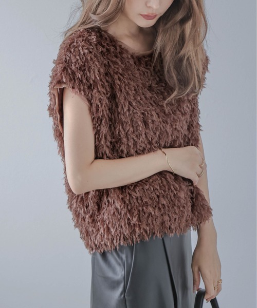 La-gemme（ラジェム）の「フェザーヤーンベスト（ベスト・レディース・ブラック/ブラウン/ピンク・フリー）」の10枚目の写真