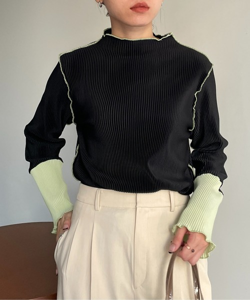 Thevon(ゼボン)の「袖先配色プリーツメロープルオーバー(Tシャツ/カットソー・レディース・グリーン系その他/ブラック・FREE)」の5枚目の写真