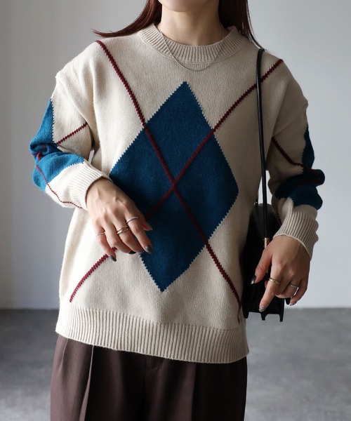 PHERROW'S ウールアーガイル柄セーター L PHERROW'S ウールアーガイル柄セーター L