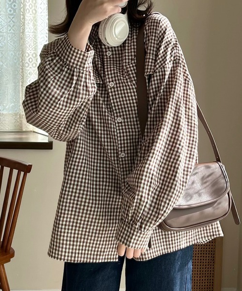 Cham.（チャム）の「ゆるだぼギンガムチェックシャツ（シャツ/ブラウス・レディース・ブラウン・F）」の17枚目の写真