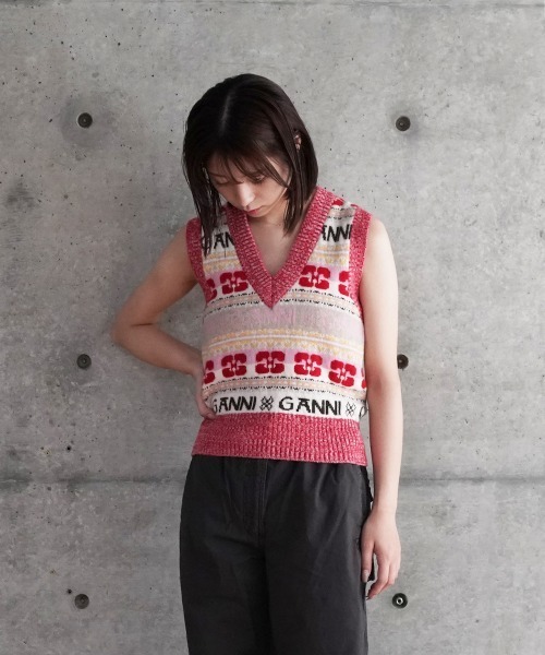 GANNI Logo Wool Mix Vest